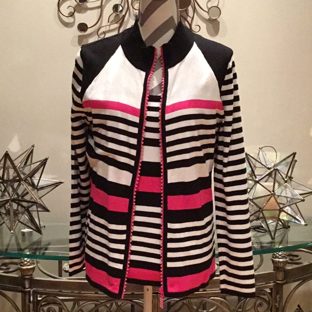 ‼️SOLD‼️Belldini Black & Pink Stripe Tank Cardigan - Picture 3 of 5